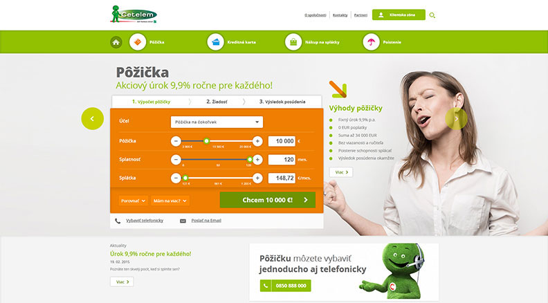 Web cetelem.sk zobrazený na desktope
